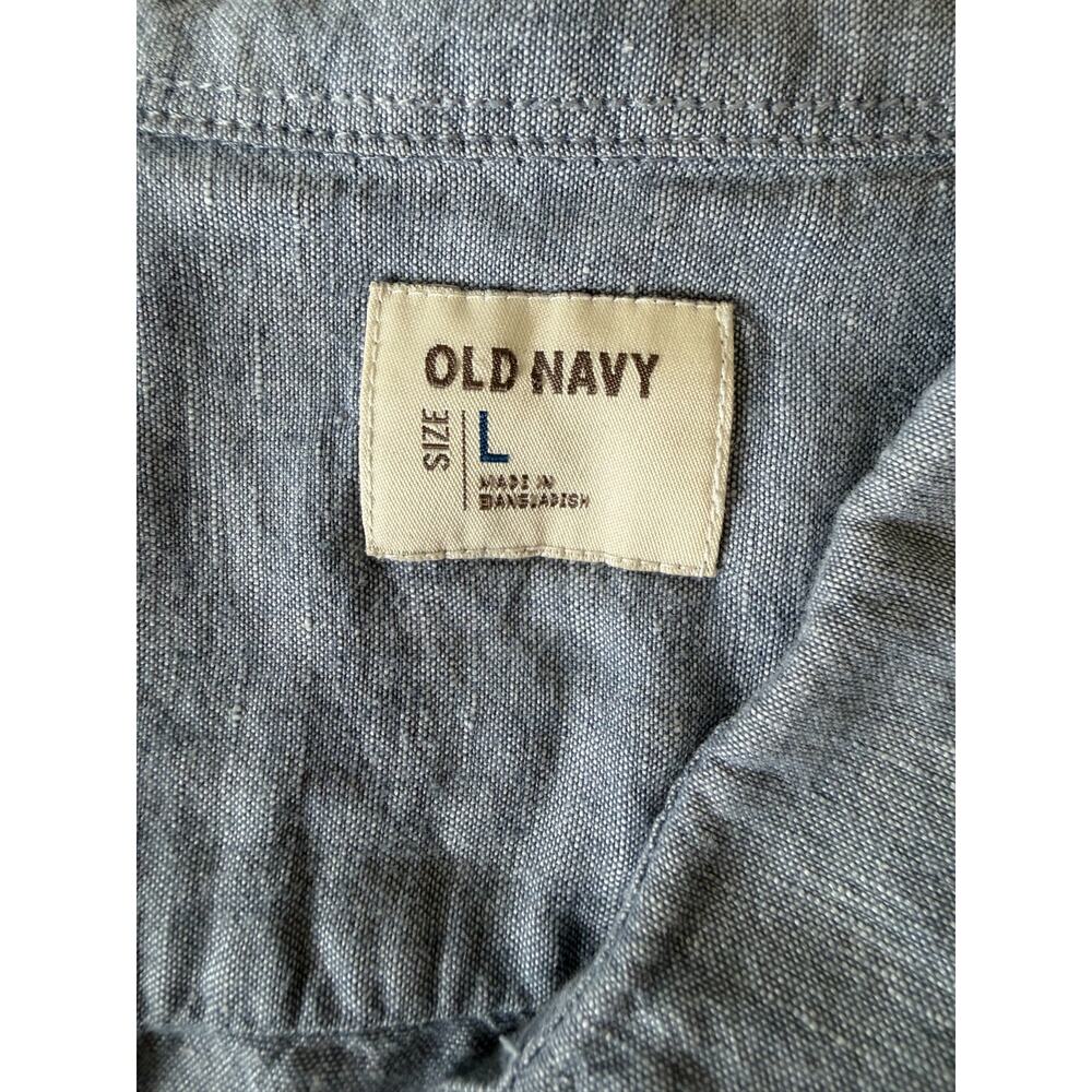 Old Navy Men’s Linen Blend Grey blue Button down Short sleeve Shirt Size L - Picture 3 of 7